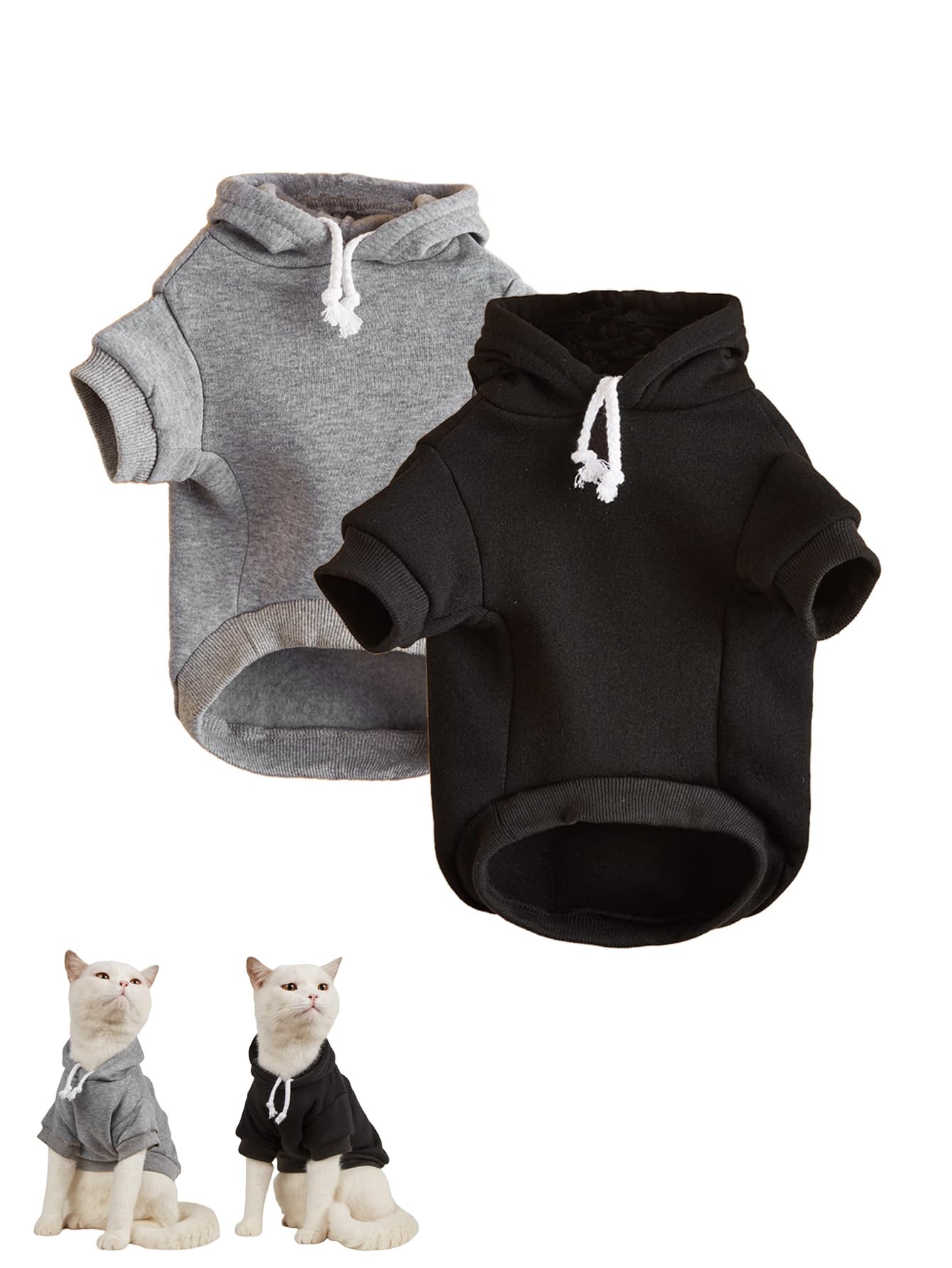 QWINEE Basic Dog Hoodie Sweatshirt Puppy Sweater Warm Cat Costumes Pet Clothes for Chihuahua Puppy Kitten Small Medium Dogs Black and Grey Large