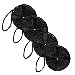 DC Cargo Mall Boat Dock Lines (4 Pack) 1/2 X 15' Double Braided Boat Ropes for Docking with 12" Eyelet. Marine Grade Nylon Material & Damage Resistant Line Fibers for Secure Docking