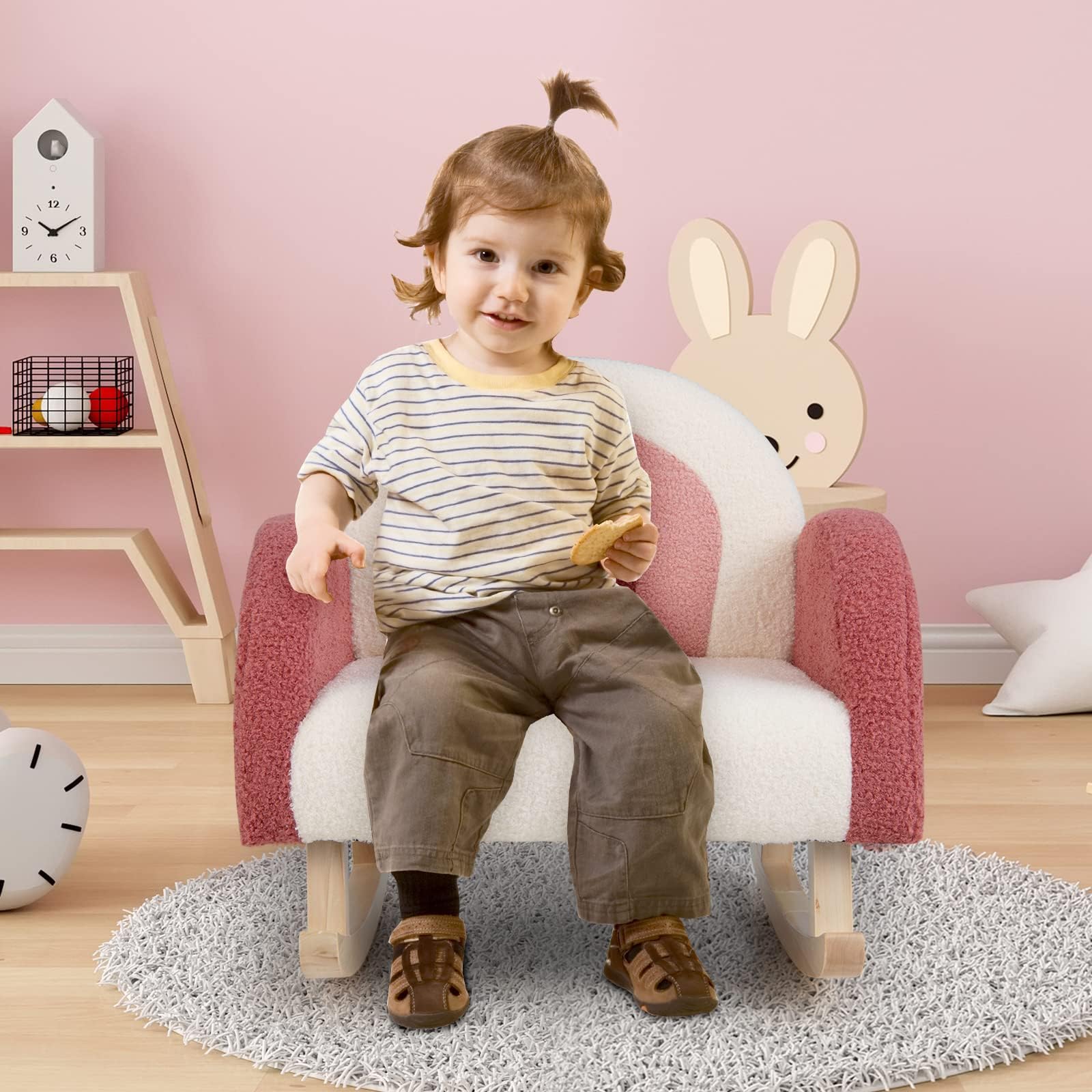 RELAX4LIFE Poltrona per Bambini 2-8 Anni, con 1 Cuscino Comodo, Gambe in Legno di Faggio, Imbottita in Spugna, Aspetto Carino, Carico Massimo 75 kg (ROSSO E BIANCO)