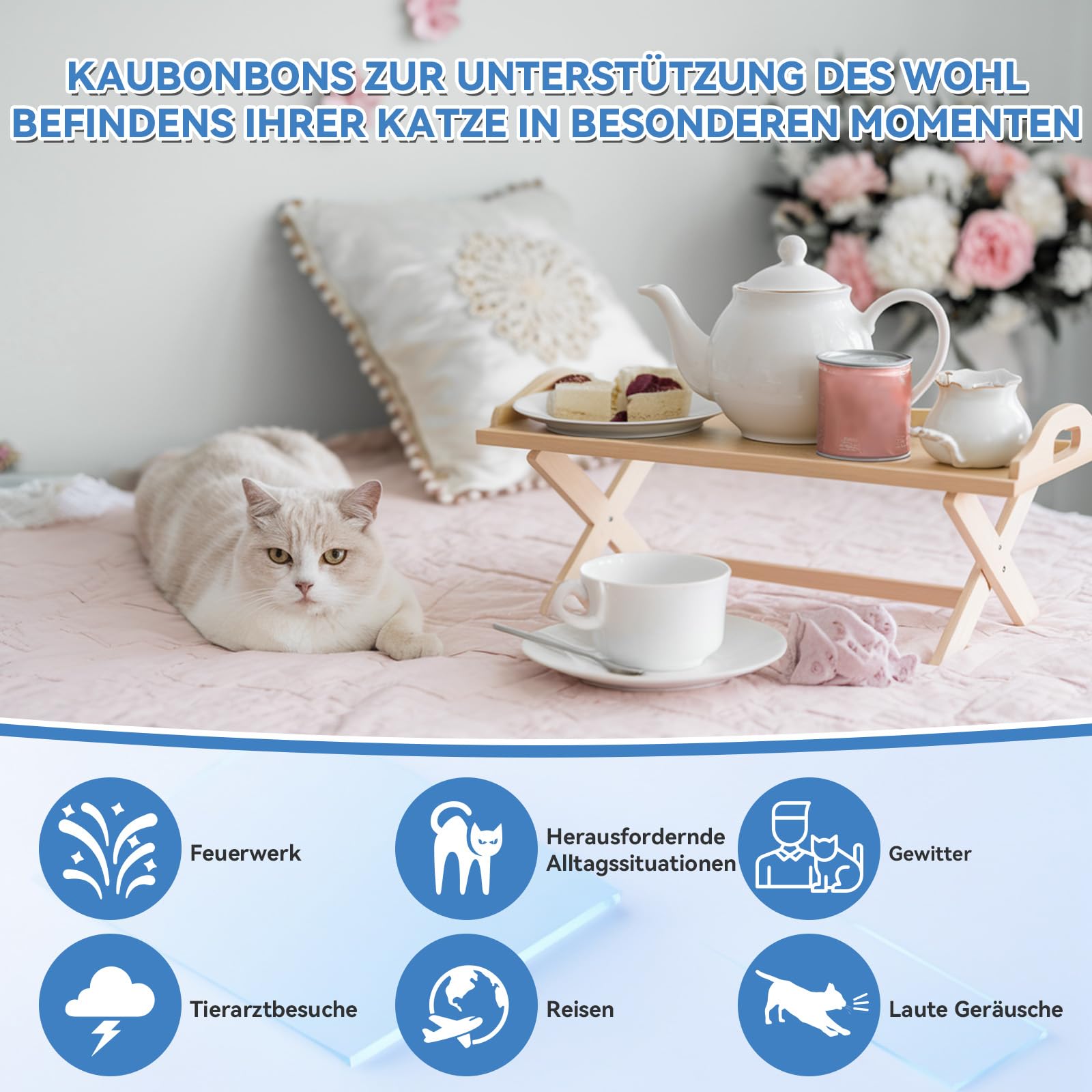 WEALLIN Beruhigungsmittel für Katzen, 200 Natürliche Leckerlis für Entspannung, Hilft bei Unruhe, Trennung, Tierarztbesuchen, Reisen, Lauten Geräuschen, Hähnchen Geschmack, Alle Rassen & Größen