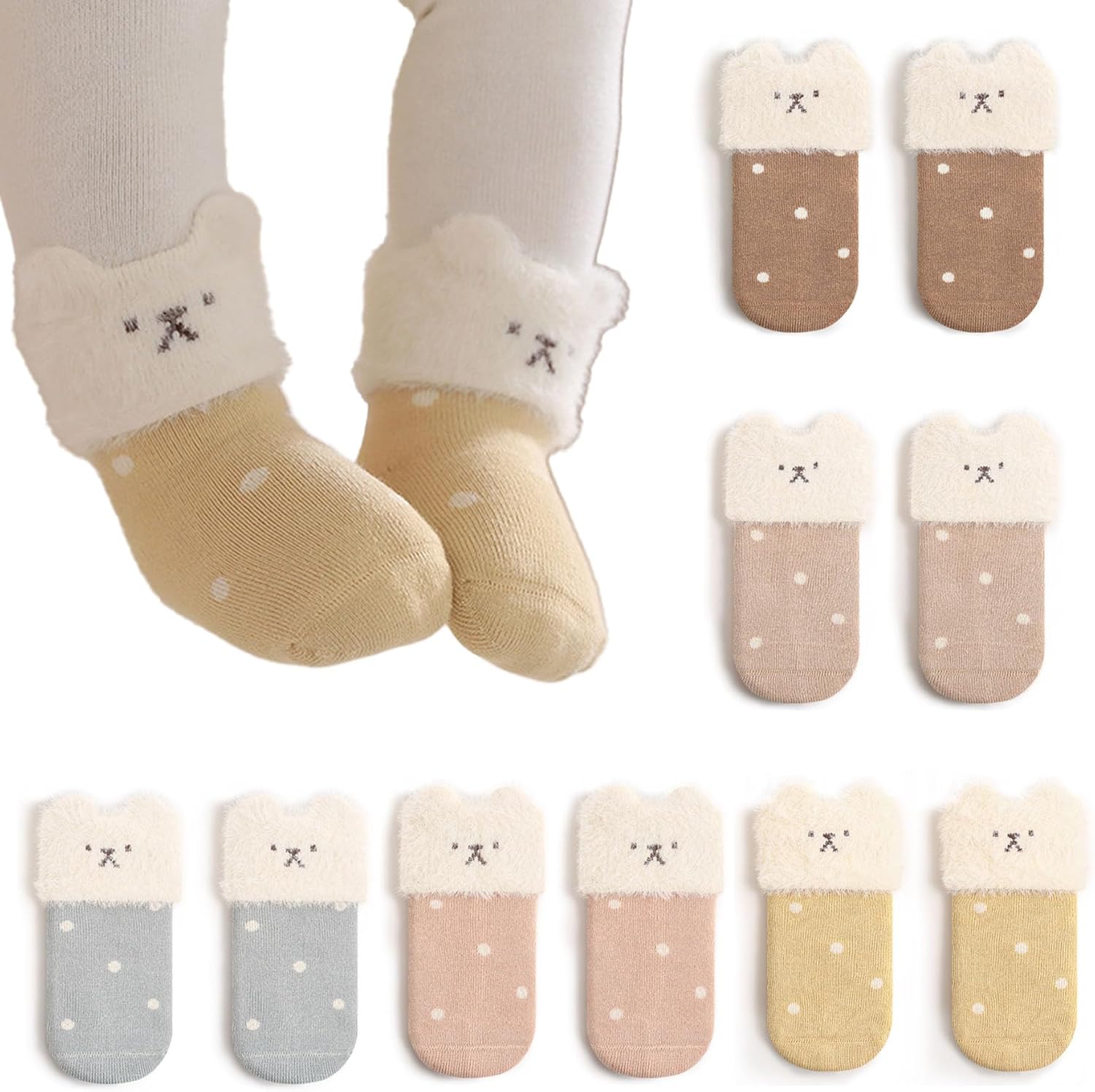 Baby Newborn Warm Thick Socks Toddler Winter Cozy Thermal Crew Cartoon Socks for Girls Boys Infant 5 Pairs