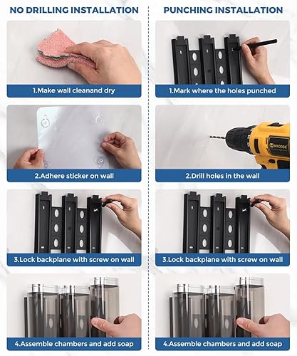 Miniatura 6 de Dispensador de champú y acondicionador, dispensador de jabón de ducha de 3 cámaras, dispensador de jabón de ducha de 3 cámaras, montaje en pared