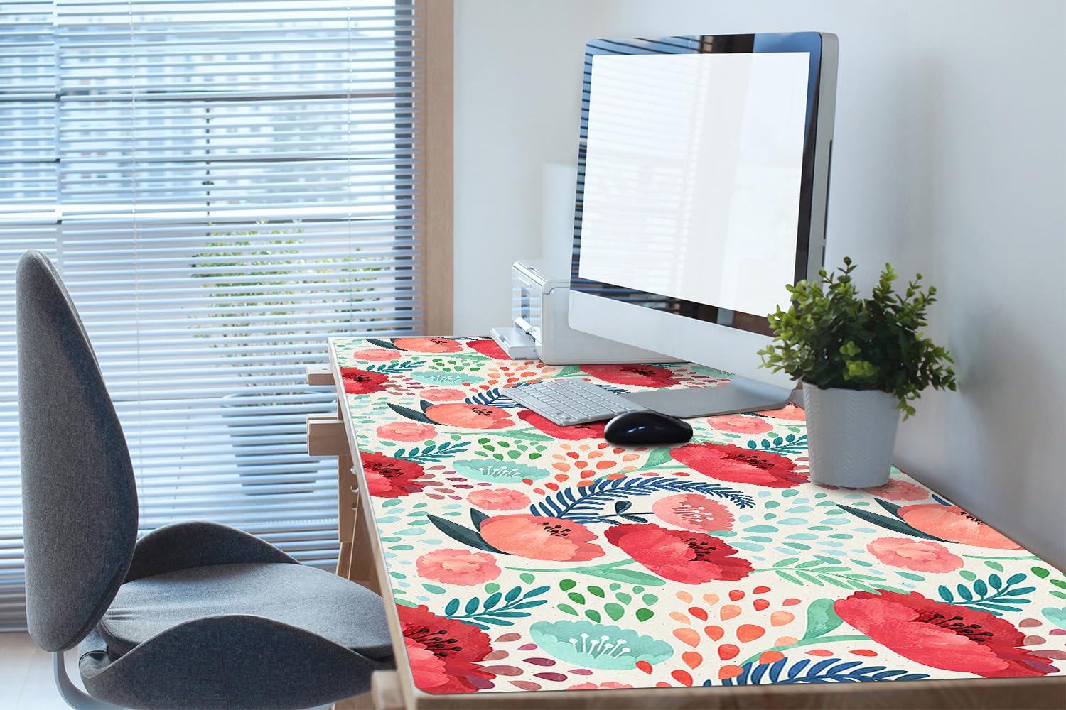 Sottomano da Scrivania 120x60 cm Protezione e Decorazione in Vinile PVC Antiscivolo Impermeabile Facile da Pulire Superficie Protettiva per Ufficio e Casa - fiore di papavero