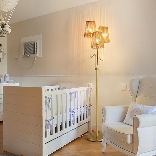 Miniatura 18 de Lámpara de pie bohemia, 68 pulgadas, lámparas de pie de ratán con pantalla de ratán, lámpara de pie de árbol de 3 luces para dormitorio, guardería