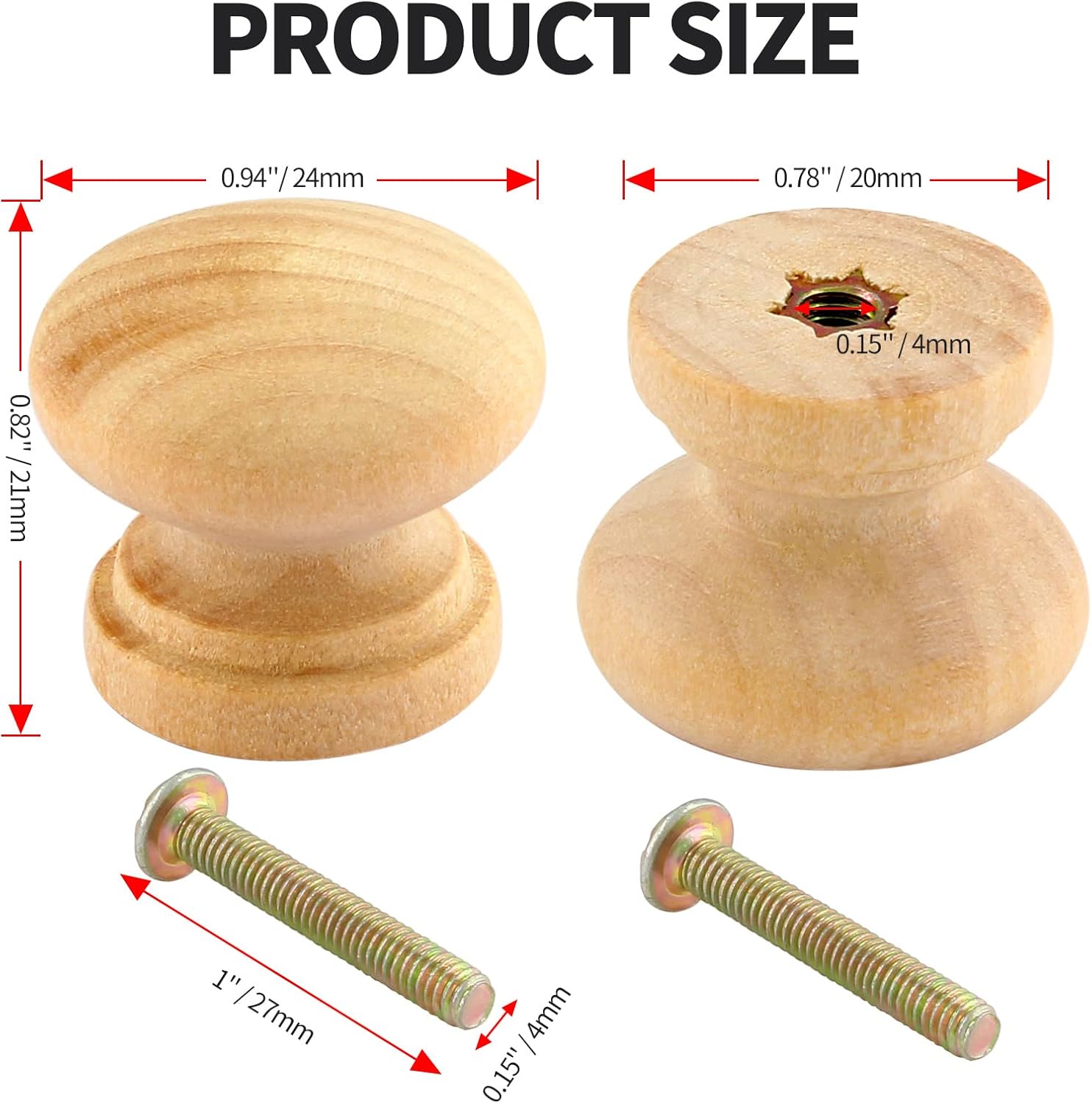 12Pcs Unfinished Wood Dresser Knobs, Mushroom Shape Wood Drawer Knobs, Wooden Cabinet Knobs, Single Handle Pulls with Screws Hardware (Top Diameter: 1Inch/2.5 cm, Height: 0.82 Inch/2.1 cm)