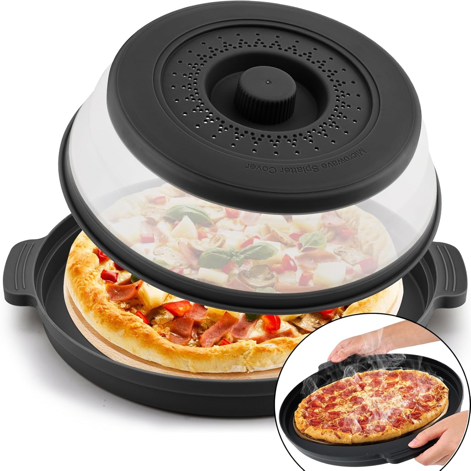 Cubierta para salpicaduras de microondas y placa antiquemaduras, cubierta plegable de plástico y silicona para microondas para alimentos con