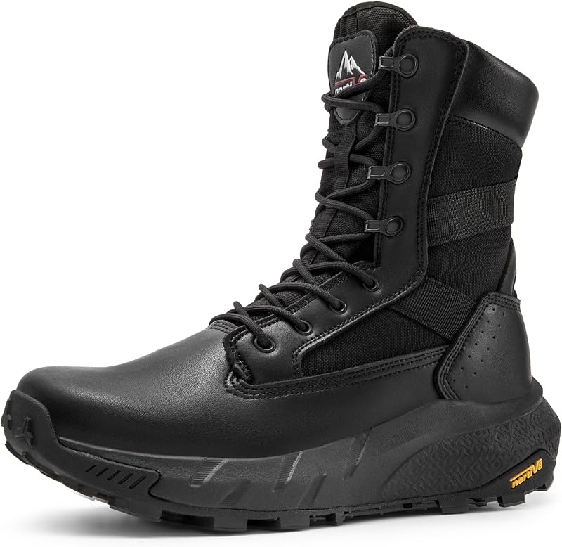 Botas de trabajo militares tácticas transpirables NORTIV 8 para hombre | Cuero con cremallera lateral Botas de combate ligeras de senderismo 8 pulgadas Peakforce