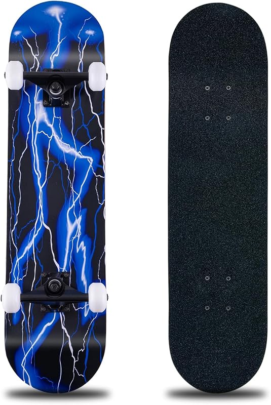 Skateboard,31 x 8 Inch Complete Skateboard, 8-Layer Maple Wood Deck Double Kick Standard Skateboards for Kids, Teens, Adult, Beginner