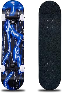Skateboard,31 x 8 Inch Complete Skateboard, 8-Layer Maple Wood Deck Double Kick Standard Skateboards for Kids, Teens, Adult, Beginner