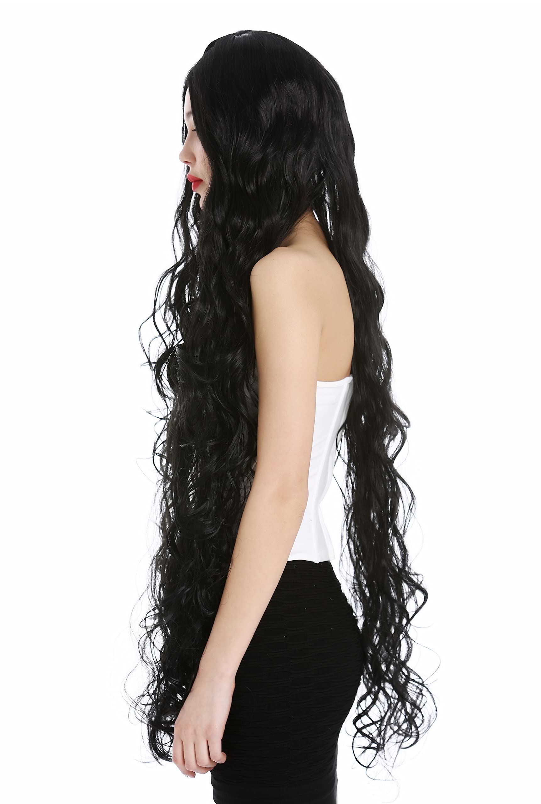 WIG ME UP - VK-40-1B Lady wig extremely long wavy to slightly curled curls middle parting black, black (1B) - Image 3