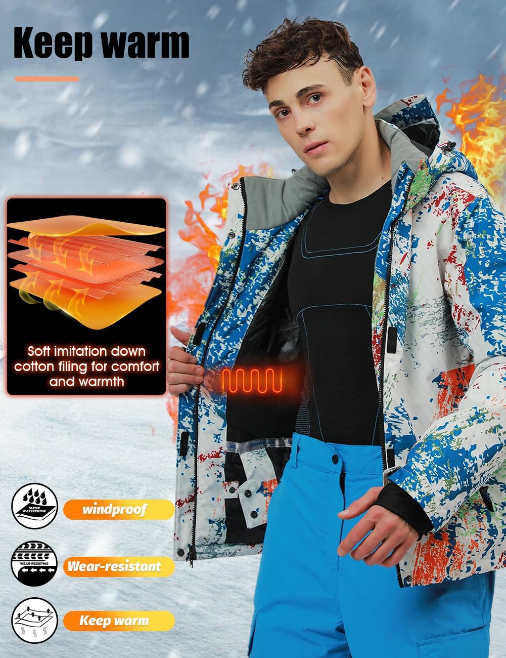 Herren Schneeanzug, Wasserdicht Winddicht Winter Warme Schnee Skifahren Sätze,für Wandern Klettern Isoliertes Snowboarden