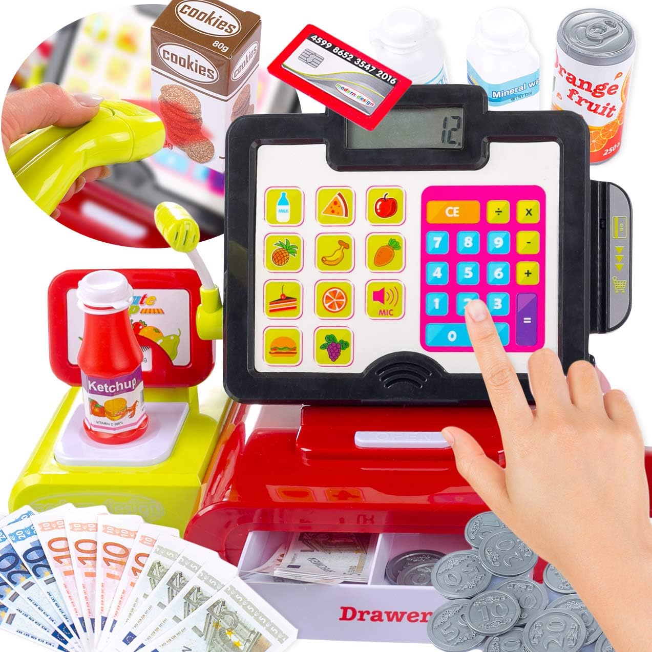 Electronic Cash Register Toy With Barcode Scanner Calculator Accessories Kp4944 Amazon Co Uk Toys Games