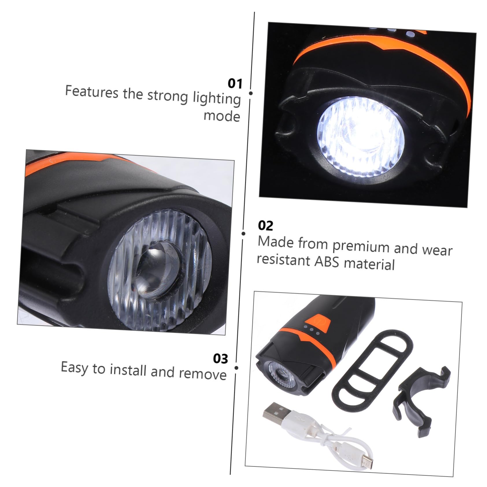 INOOMP 3pezzi Faro Anteriore Ricaricabile per Bici USB Luce Potente per Ciclismo Notturno Resistente e Facile da Installare Accessori per Sicurezza Viaggio