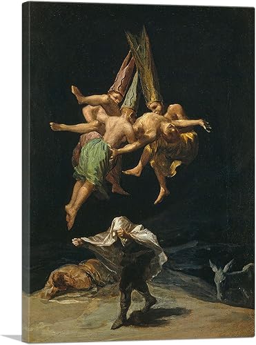 ARTCANVAS Lienzo decorativo de The Witches Flight 1798, póster enmarcado estirado, decoración de pared giclée, por Francisco De Goya, 26 x 18
