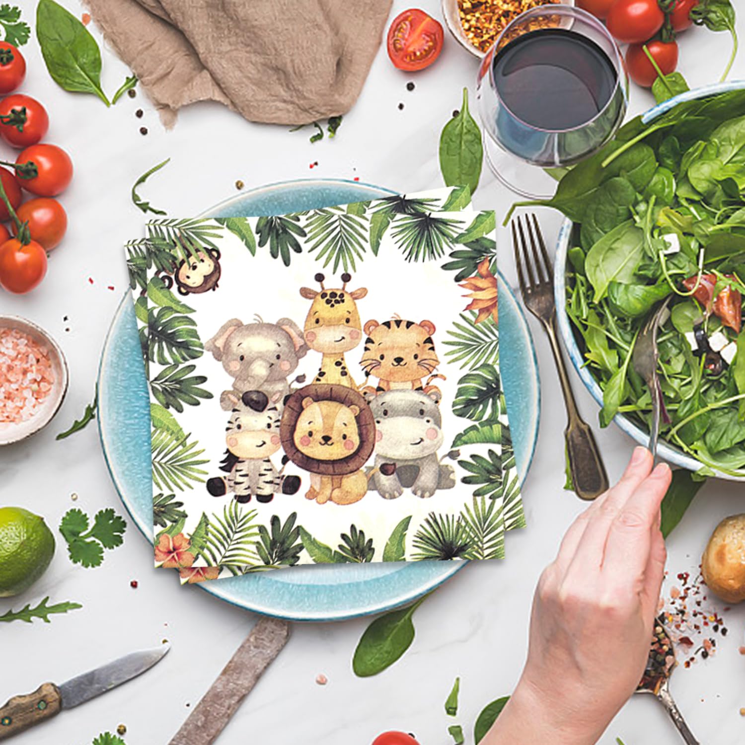 40 Servilletas Con Estampado De Animales Y 1 Mantel, Juego De Decoración Para Fiestas Infantiles, Diseño Lindo De Dibujos Animados, Adecuado Para Fiestas De Cumpleaños, Diseño De Mesa De Fiesta.