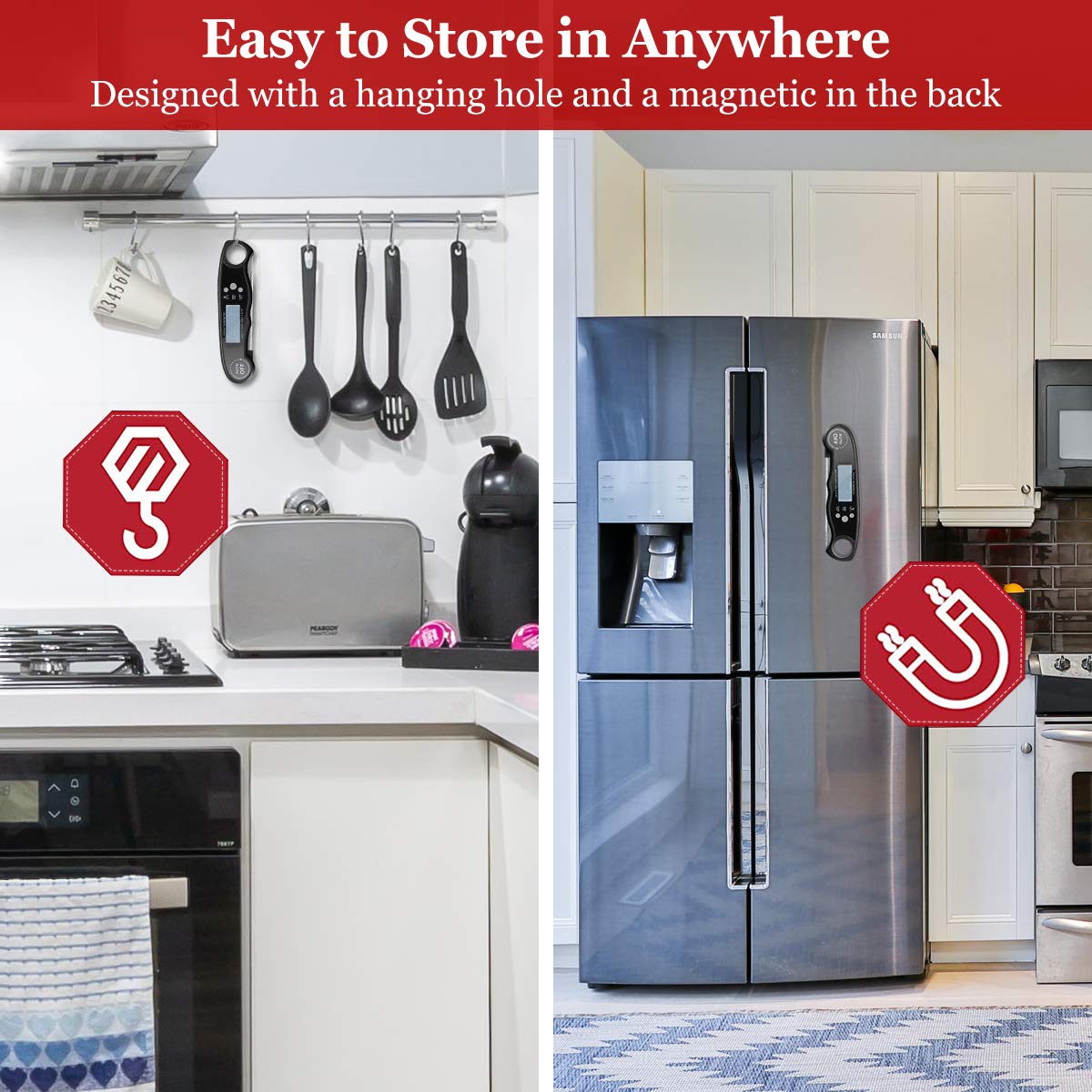 review Meat Thermometer,Digital Dual Probe Meat Thermometers for Cooking,2 in 1 Instant Read Food Thermometer with Alarm Function and Backlight for Kitchen Grilling Baking Frying Smoker (Black)