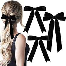 3PCS Velvet Hair Bows 2 Sizes Black Soft Velvet Bow Hair Clips for Women and Girls Long Ponytail Knot Bows Alligator Clip Toddlers Ribbon Accessories
