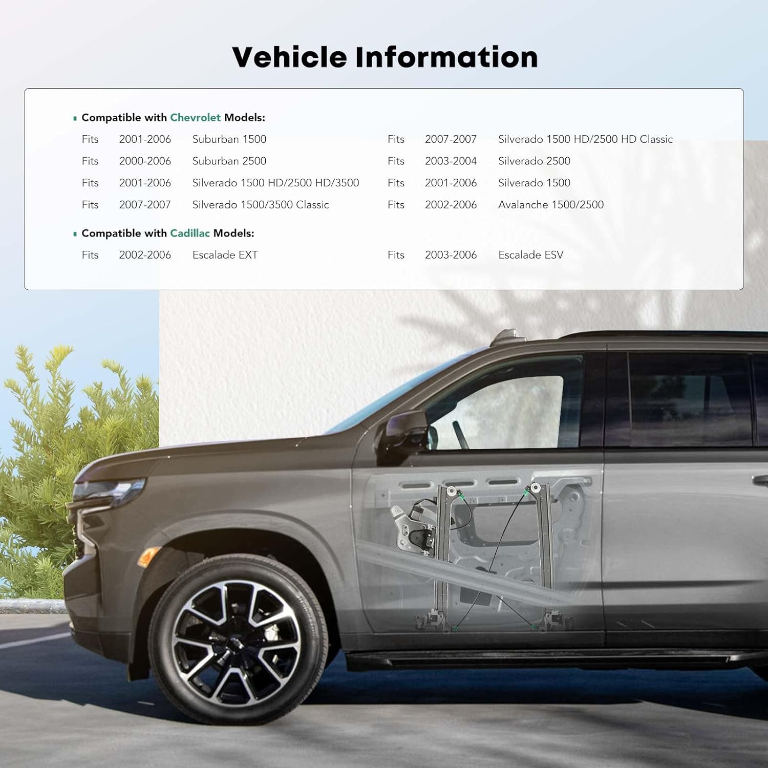 YHTAUTO Front Driver and Passenger Side Power Window Regulator with Motor for Chevrolet Silverado Tahoe GMC Yukon XL Sierra Escalade 2000-2006, Set of 2