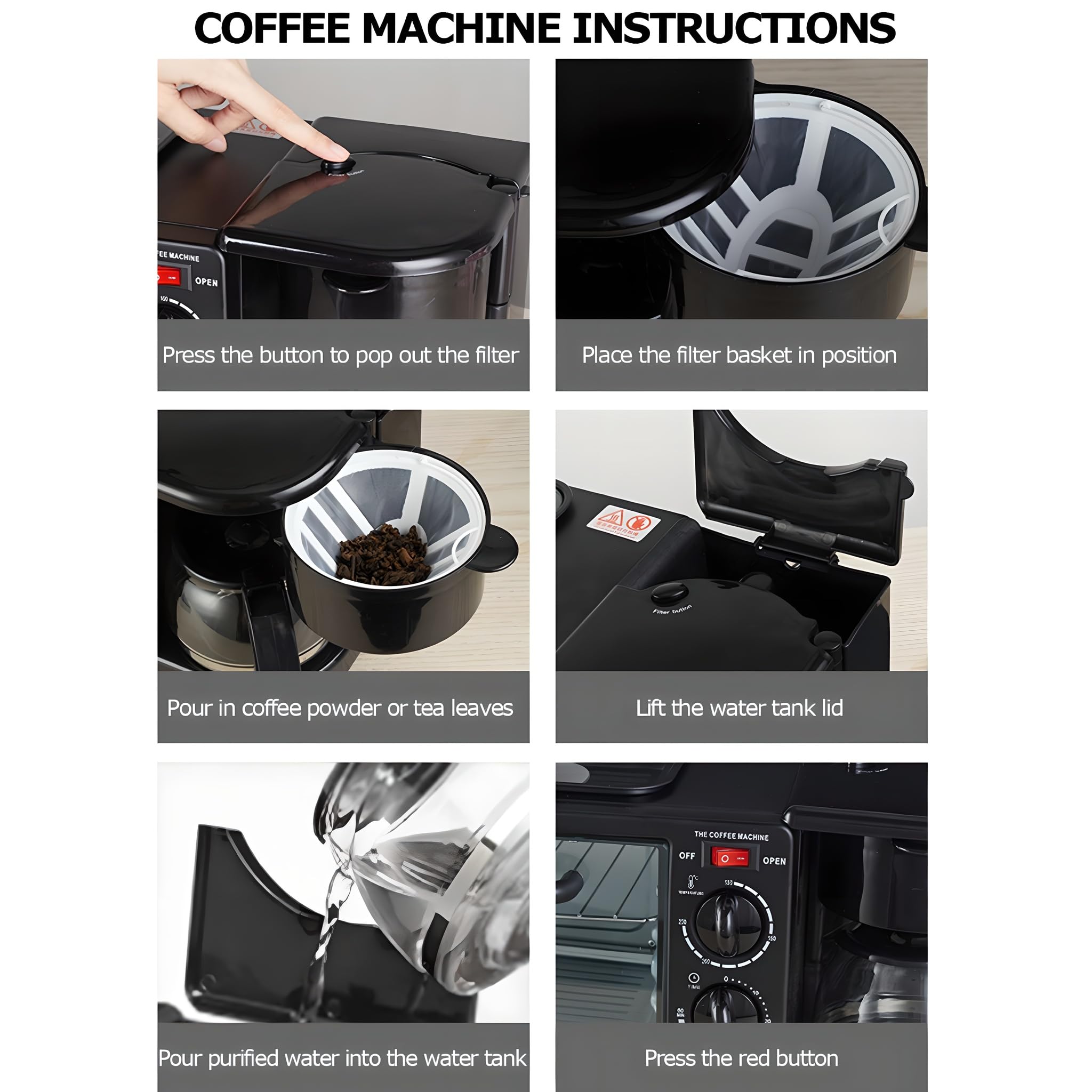 3-in-1 Breakfast Maker, forno per tostapane 9L con slot a 4 affetti e bollitore da 600ml.Stazione di caffè elettrica compatta per la cucina dell'appartamento.Design Cool-Touch sicuro per una facile co
