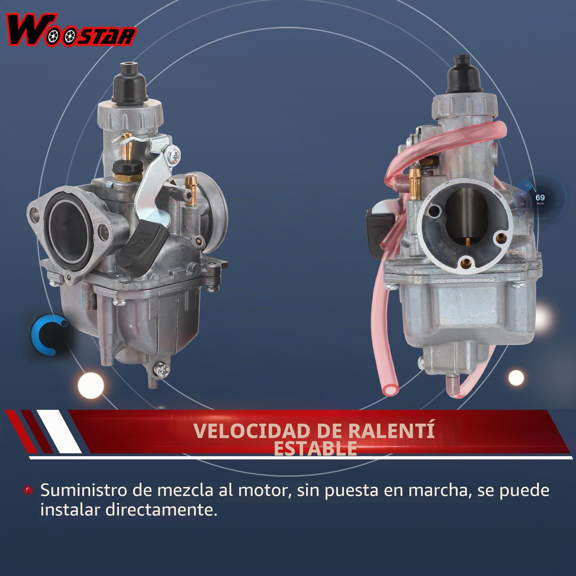 WOOSTAR 26mm Carburador VM22 con Filtro de Combustible Tubo Gasolina Ingesta Maniquí Juntas Reemplazo para Predator 196cc 212cc Coleman CT200U BT200X KT196 GX160 GX200 6.5hp Motor Mini Bike Rojo