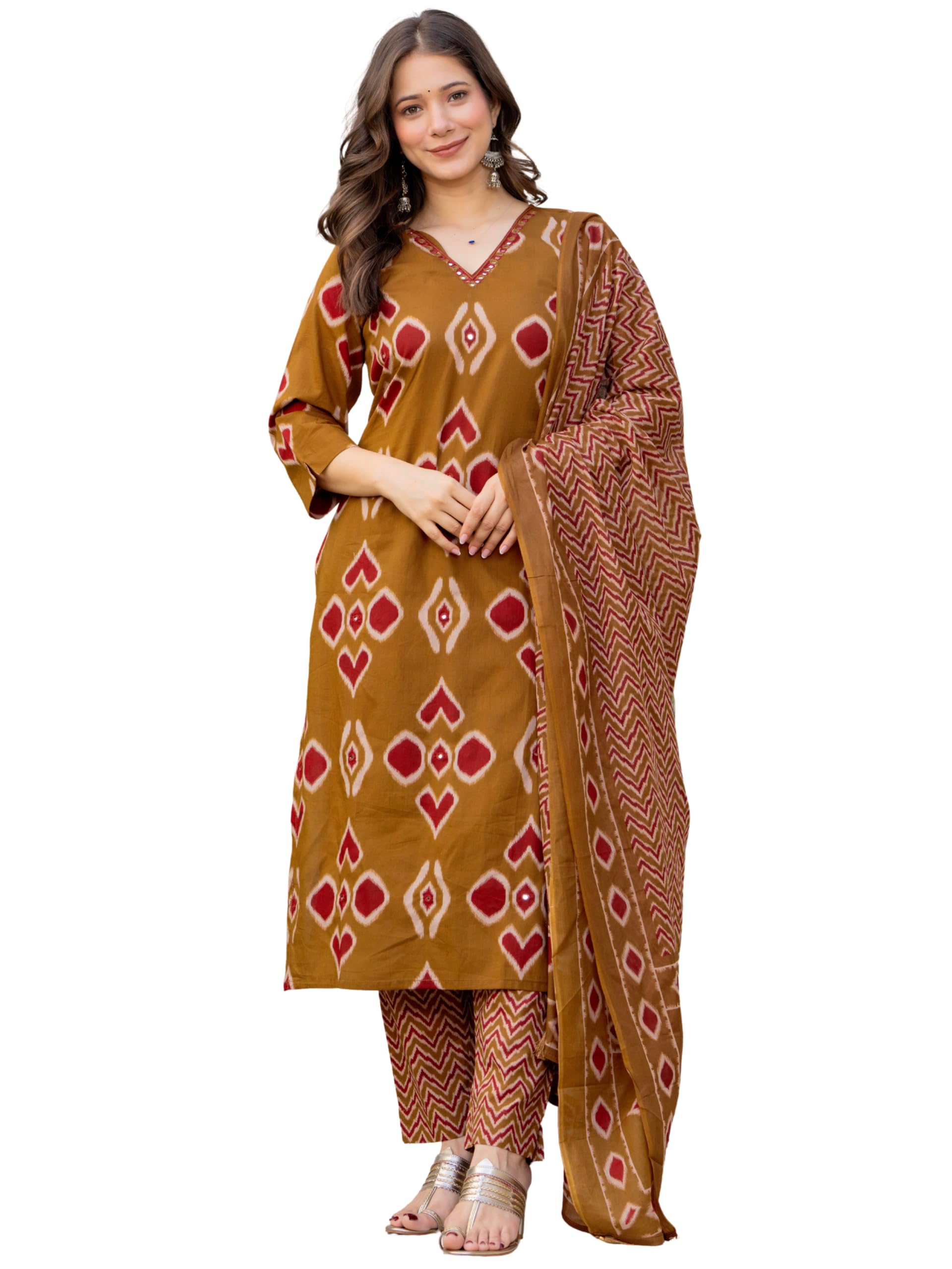 rytras Women Woman's Pure Cotton Straight Kurta Sets With Pant & Dupatta|Kurti Set for Woman|Suit Set for Women Cotton-picture-16
