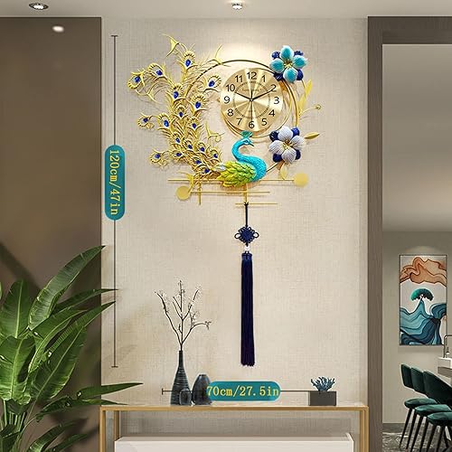 Miniatura 7 de Reloj de pared grande de pavo real con diamantes de cristal, diseño creativo de metal 3D, silencioso y moderno, reloj de pared para sala de estar,