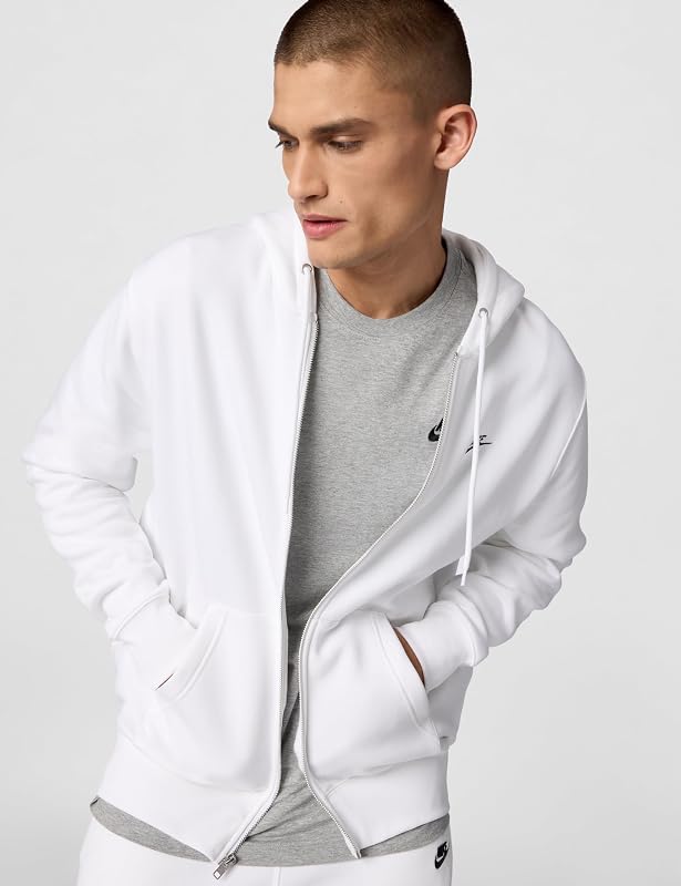 Nike Men's Club Full-Zip Fleece Hoodie, White/White/Black, X-Large image 6