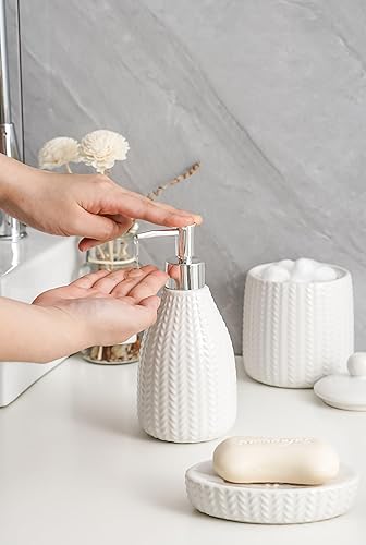 Miniatura 8 de SURUI - Juego de accesorios de baño de cerámica, 5 piezas, juego de accesorios de baño con soporte para cepillo de dientes, vidrio de dientes,