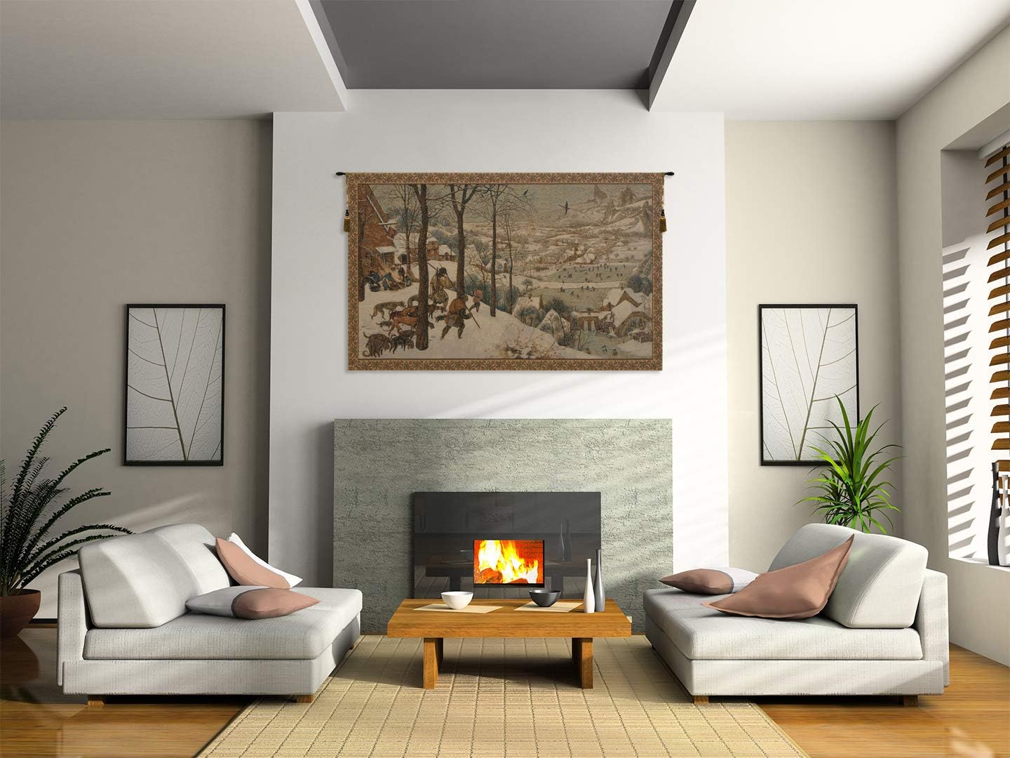 C Charlotte Home Furnishings Inc Hunting In The Snow Italian Tapestry Wall Hanging - 24 x 42 Inch Cotton Blend by Pieter Bruegel