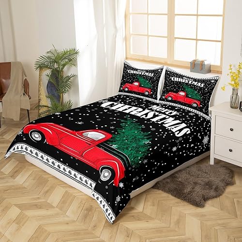 Vista 225 de Juego de funda de edredón rosa de Navidad para niñas, tamaño matrimonial, lindo juego de ropa de cama de dibujos animados de pingüino de Papá Noel