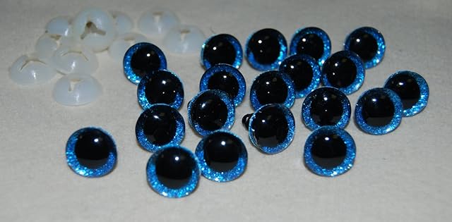 celloexpress Pack of 10 Pairs - 3D Blue Glitter Sparkle Eyes with Plastic Backs - 16mm - Safety Glitter Sparkle Eyes for Soft Toy or Teddy Bear Making
