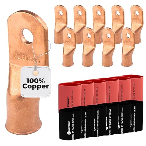 Miniatura 203 de SELTERM - 2 terminales de anillo resistentes para cable de batería, calibre 4 AWG, pernos de 3/8 pulgadas, terminales de calibre 4, ojales de cobre