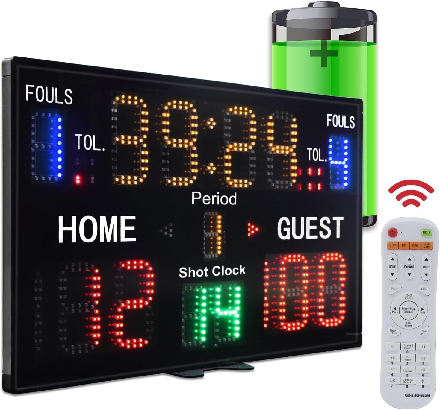 YZ LED Basketball Scoreboard with Shot Clock, Portable Scoreboard Basketball, Digital Scoreboard with Remote, Electronic Scoreboard with Timer Clock, Digital Score Keeper Outdoor