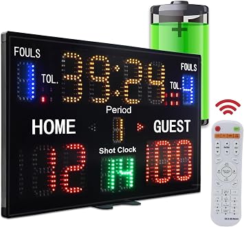 YZ LED Basketball Scoreboard with Shot Clock, Portable Scoreboard Basketball, Digital Scoreboard with Remote, Electronic Scoreboard with Timer Clock, Digital Score Keeper Outdoor