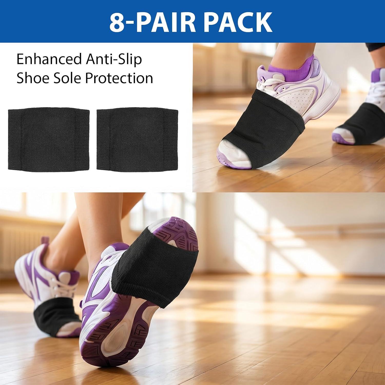 8 Pairs Dance Shoe Covers over Shoes Unisex, Shoe for Dancing Women for on Smooth Floors Black