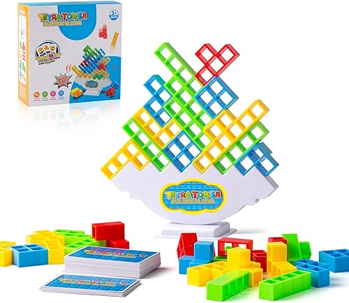 Juego de 48 piezas de Tetra Tower, bloques de equilibrio apilables, juegos de mesa para niños y adultos, juegos de construcción de equipos, juguete