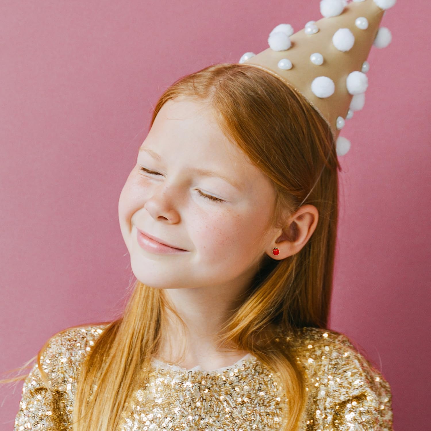 forme di Lucchetta - Orecchini Bimba Oro giallo Portafortuna con Coccinella (abbinabile a braccialetto o collanina), Orecchini Bambina Ragazza d'Oro Vero