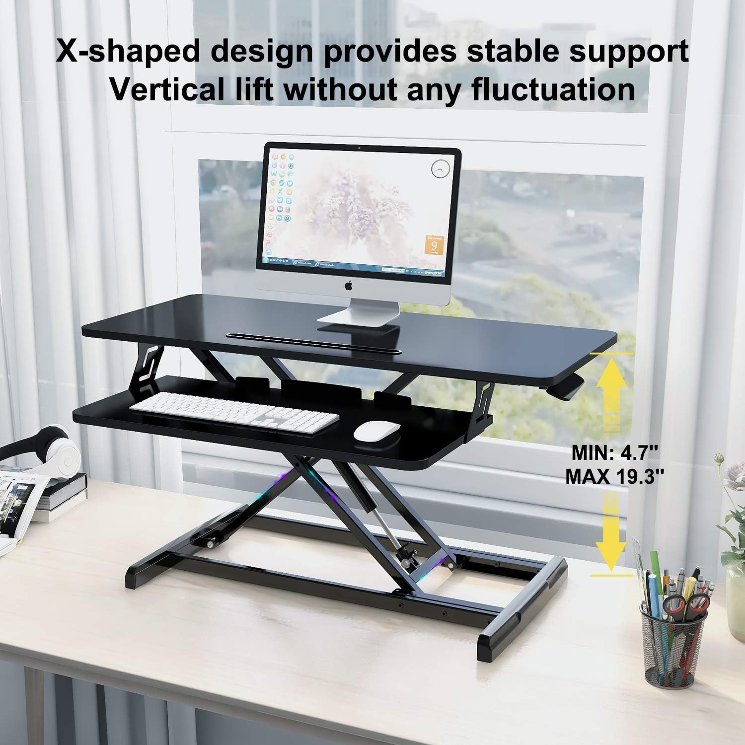 Standing Desk Converter Adjustable Height Desk Riser, Sit Stand Desk Dual Monitor and Laptop Workstation, Ergonomic Desk Tabletop Computer Workstation, Home Office Desk with Keyboard Tray : Office Products