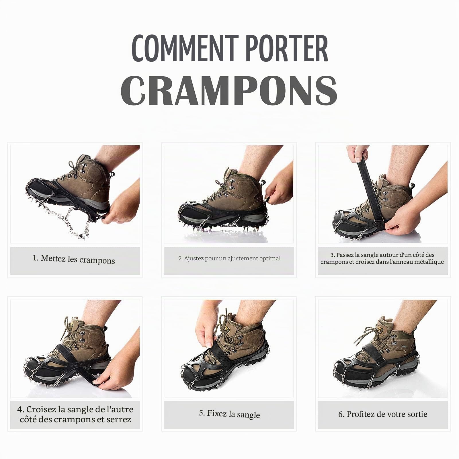 Crampons Neige Antidérapants pour Glace, Grips de Traction avec 19 Pointes en Acier Inoxydable pour Chaussures et Bottes, Hommes et Femmes, Sécurisés pour Randonnée, Pêche（Black, Medium）