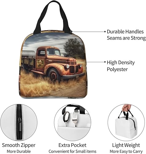 Miniatura 7 de AdaNti Viejo camión coche impresión bolsa de almuerzo portátil aislado reutilizable bolsa de almuerzo caja de almuerzo para el trabajo camping viaje