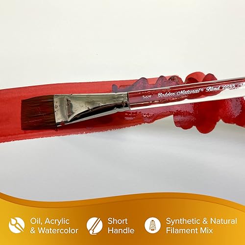 Miniatura 3 de Silver Brush Limited 2008S Cepillo de lavado cuadrado natural dorado para acuarela, aceite y acrílico, tamaño 34 pulgadas, mango corto