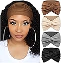 DRESHOW 4 Pack Turban Headbands for Women Wide Vintage Head Wraps Knotted Cute Hair Band Accessories