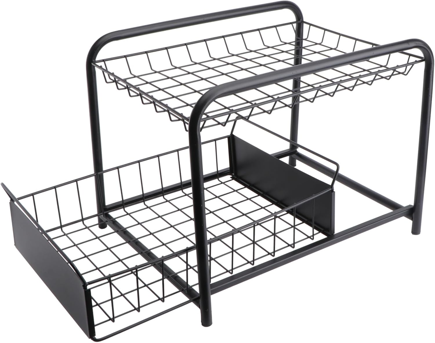 Under Sink Cabinet Organizer Carbon Steel Expandable Storage Rack Slide-out Pull-push Kitchen Storage Holder for Bathroom Pantry Black