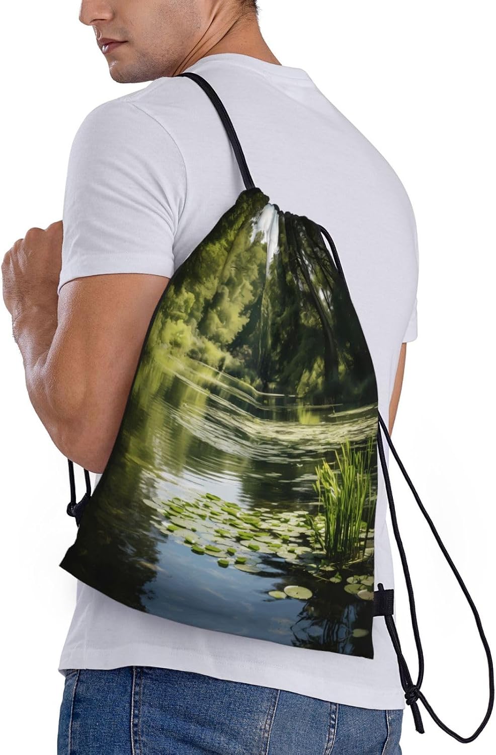 Summer Pond Foldable drawstring backpack, lightweight storage bag - large-capacity fitness travel bag image 2