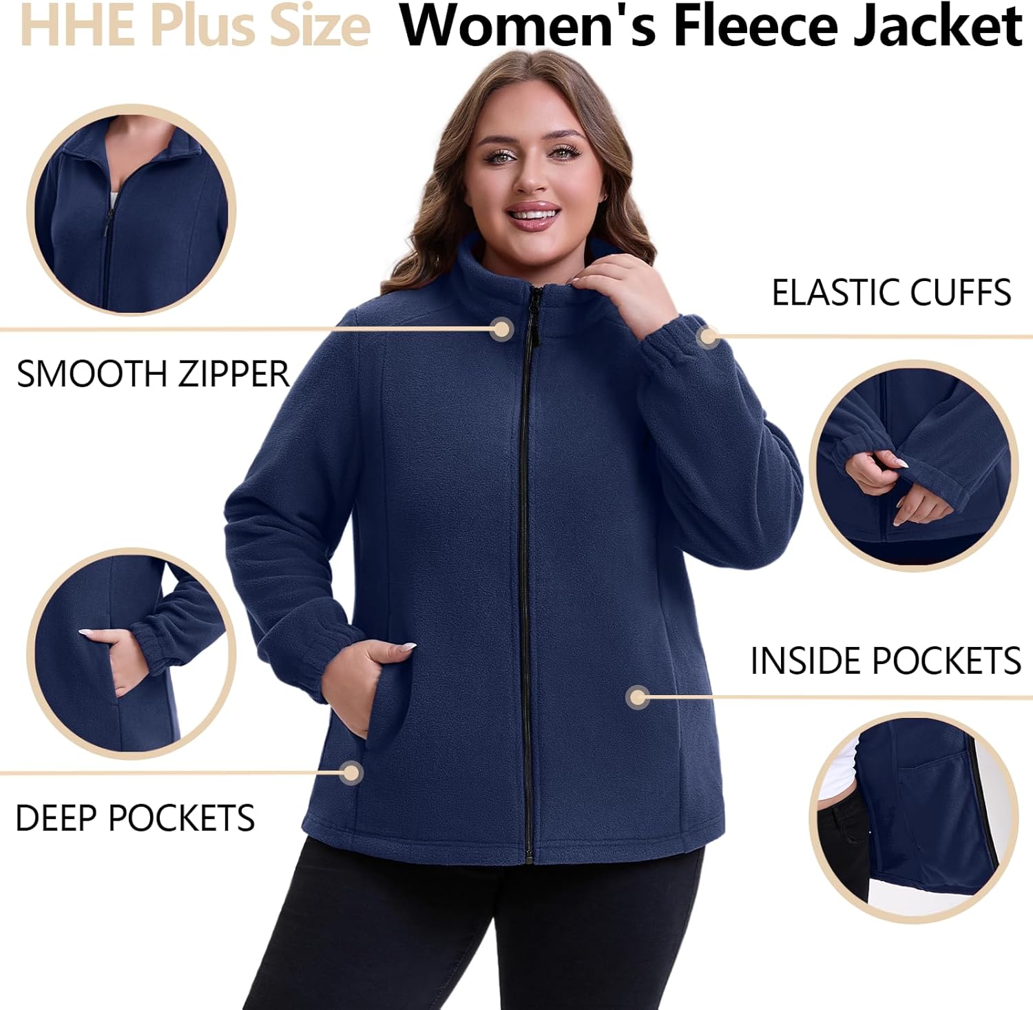 Women Plus Size Fleece Jacket Zip Up Lightweight Soft Polar Fleece Jacket - Image 4