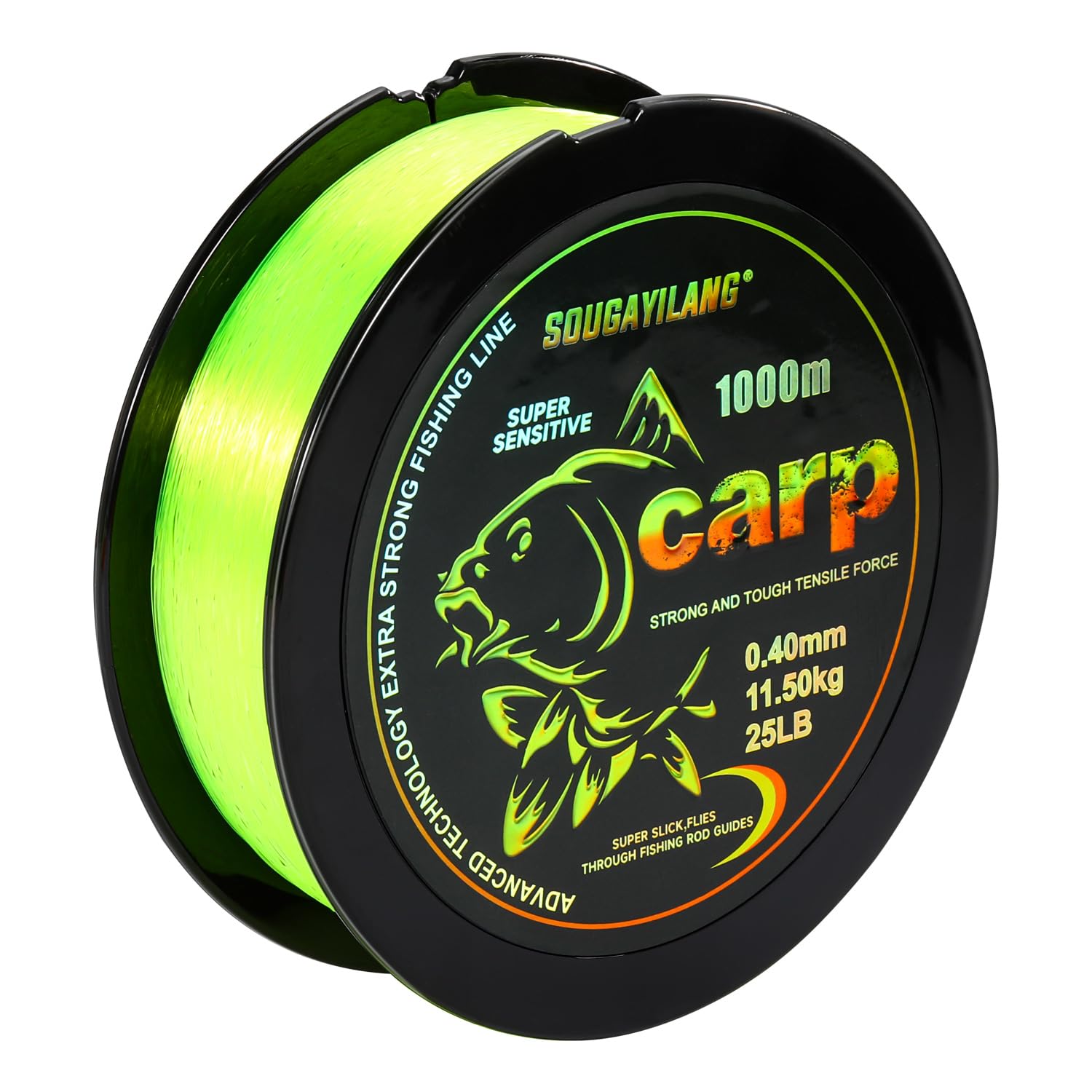 Yun Nong Fluorescent Carp Fishing Line - Fast Sinking Monofilament, 300m/1000m (0.28/0.30/0.33/0.35/0.40mm) for Low-Light Freshwater Fishing