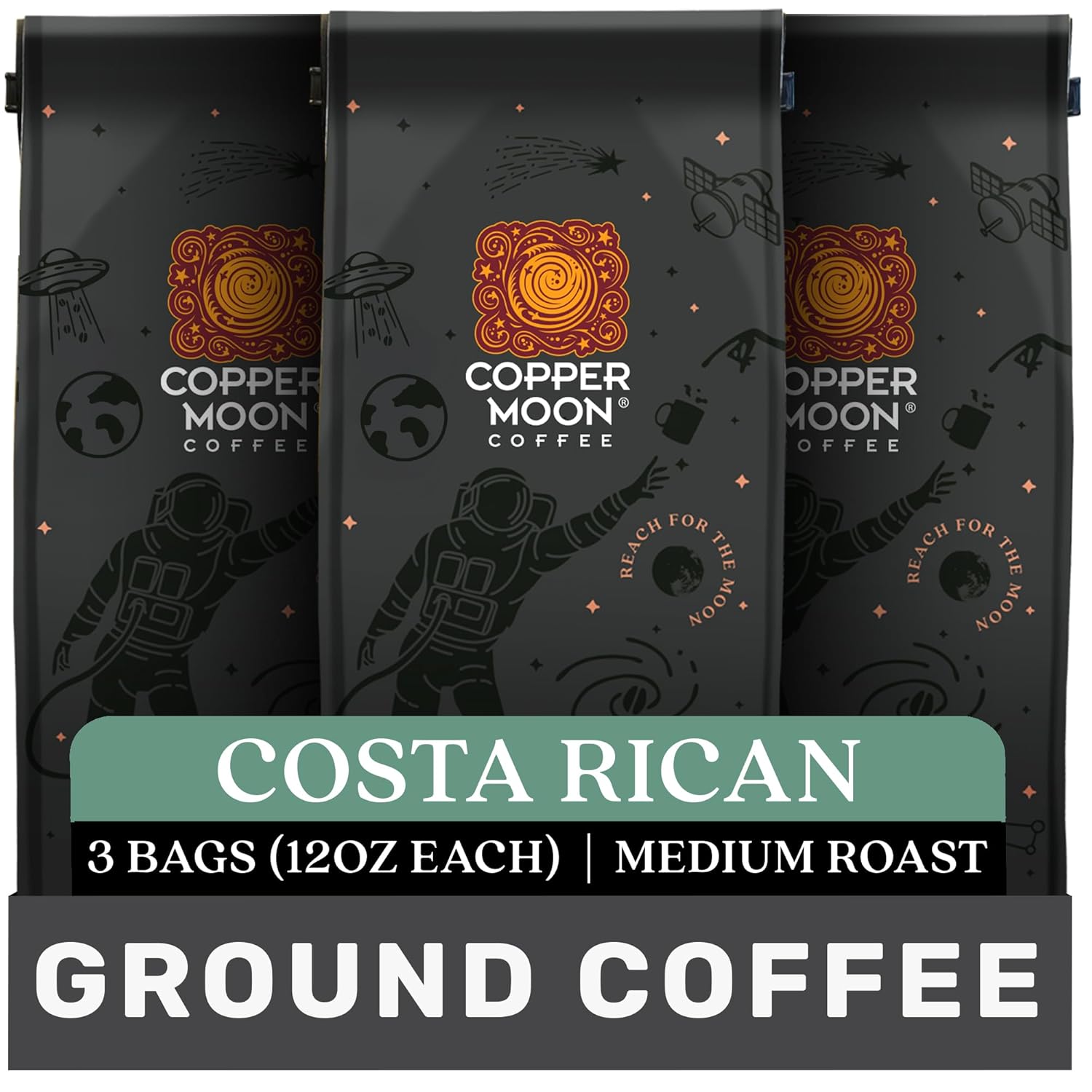 Copper Moon Ground Coffee, Dark Roast, Sumatra Blend, 12 Oz (Pack Of 3)