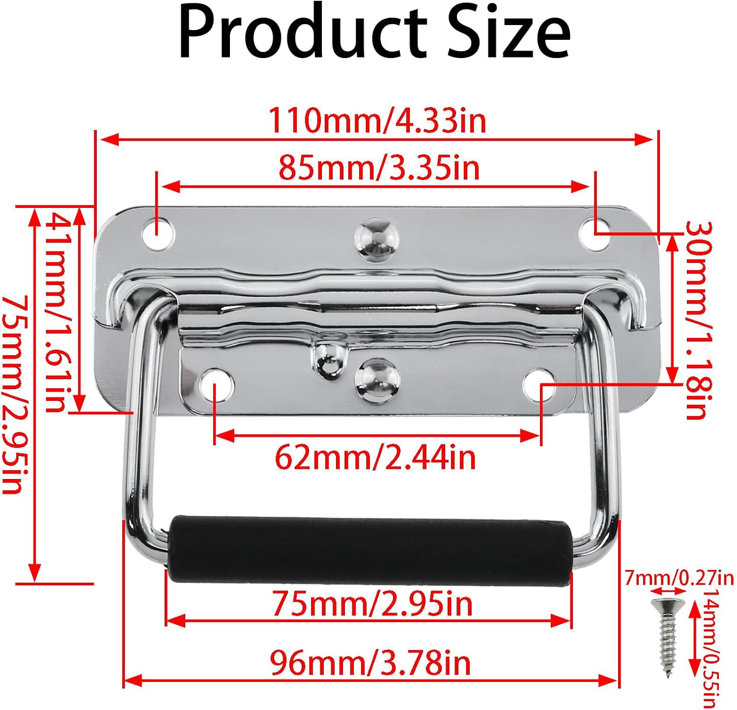 2PCS Spring Loaded Case Handles Heavy Duty Handles Metal Toolbox Handle with Rubber Handle for Tool Box Storage Box (Silver, 110mm/4.33in) image 2