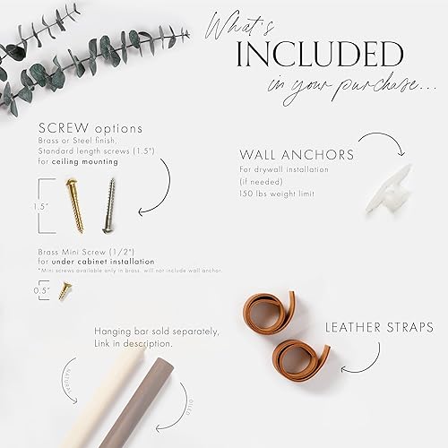 Miniatura 4 de KEYAIIRA - Soporte de barra de cortina montado en el techo de cuero - Perchero moderno para ropa colgante gancho de techo estante de secado de ropa