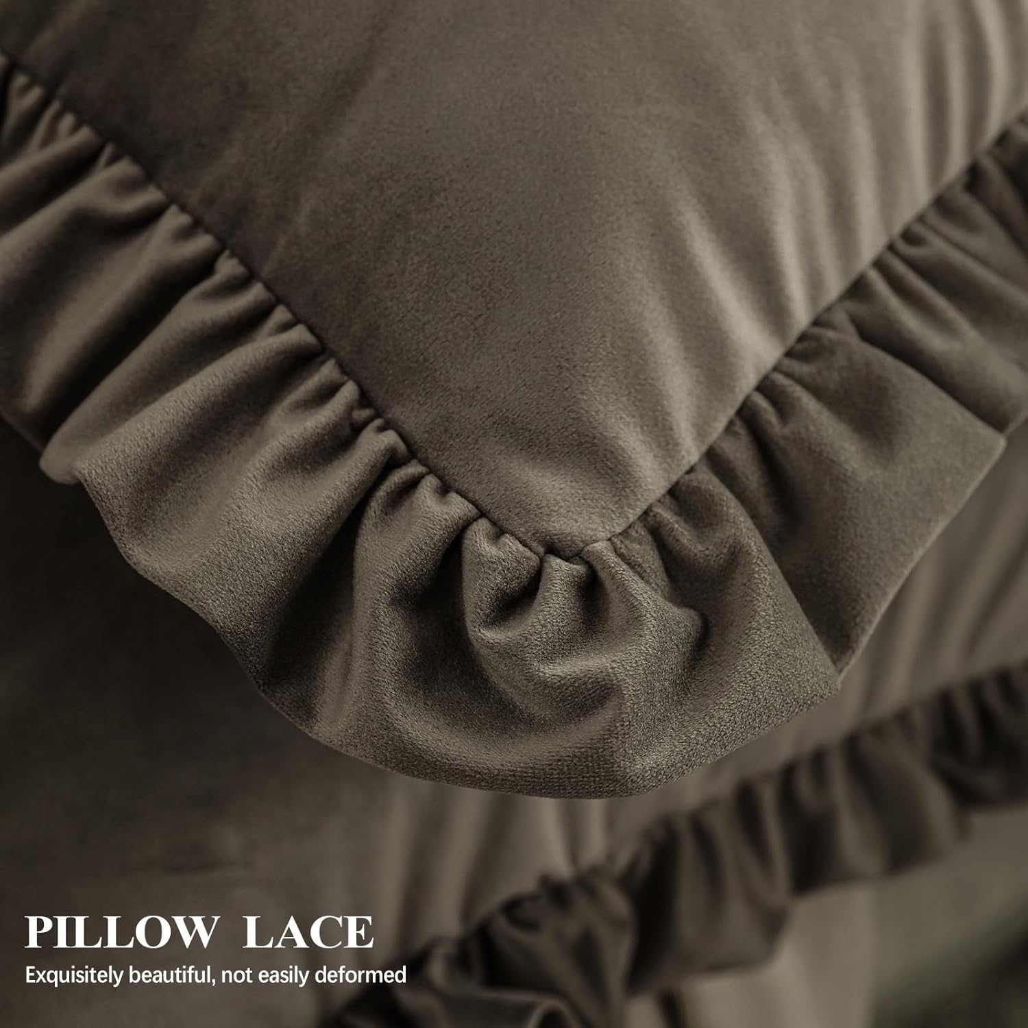 ISAENNE French Brown Rectangle Throw Pillow Covers 12"x20" Set of 2, Solid Color Farmhouse Velvet Decoration Pillow Cover with Ruffles,Throw Pillow Case for Couch Sofa Bed Living Room Car